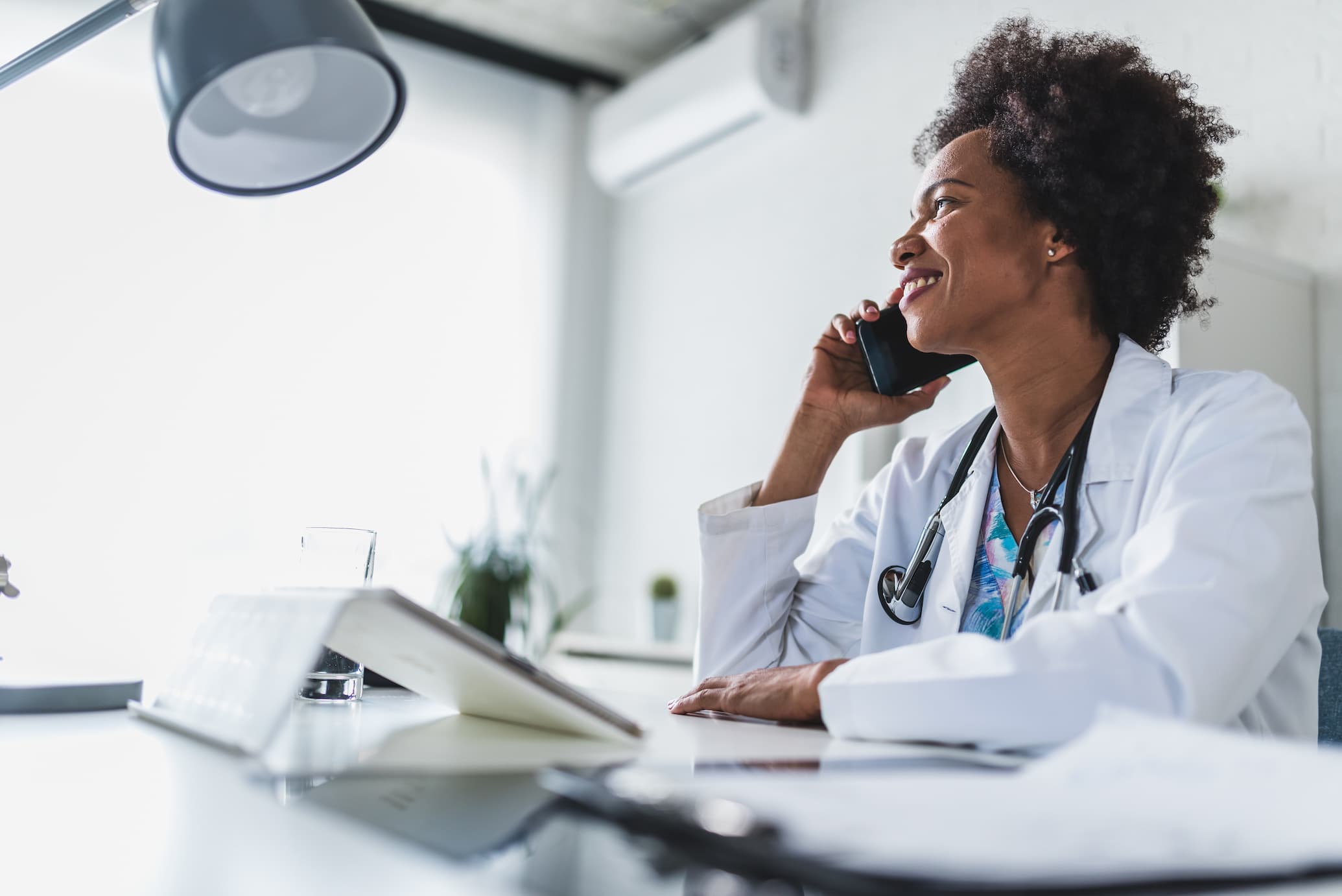 A provider speaks on the phone