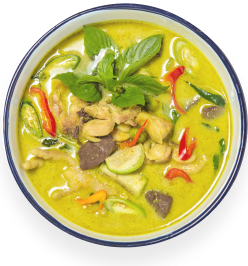 A bowl of vegetarian green curry